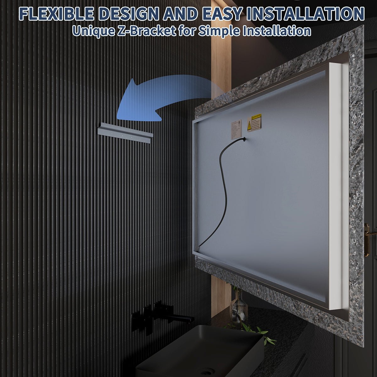 Glacy Series 48" x 32" Rectangle LED Bathroom Mirror – Ice Textures Edge, Smart Dimming, Defogger, ETL Certified