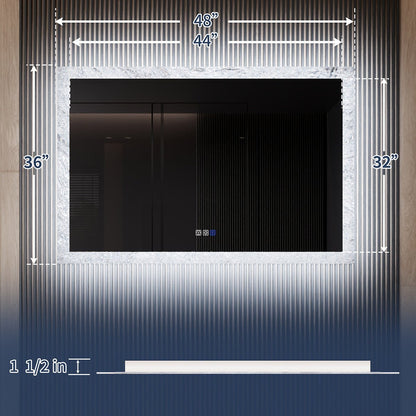 Glacy Series 48" x 32" Rectangle LED Bathroom Mirror – Ice Textures Edge, Smart Dimming, Defogger, ETL Certified