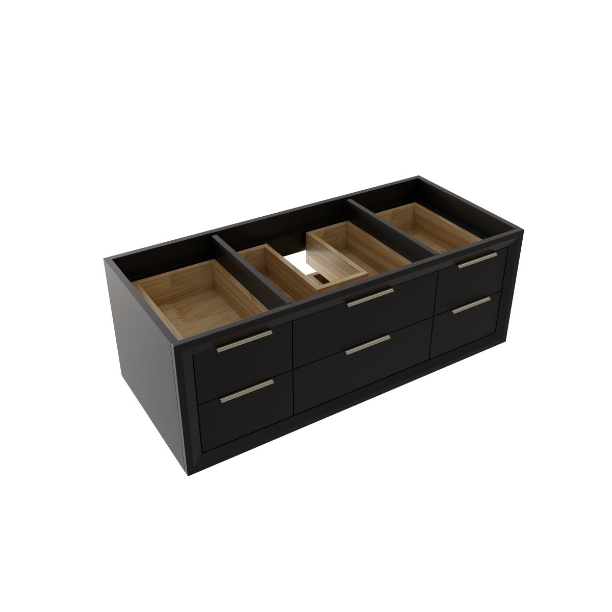 Glam 48" (Vanity Base Only) Modern Floating Black Rubberwood Bathroom Vanity Cabinet with Lights and Stone Slab Countertop, Single Sink
