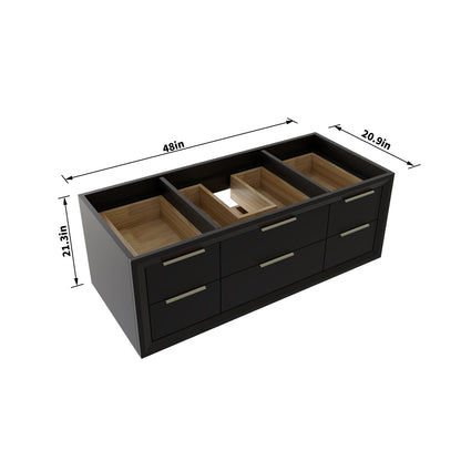 Glam 48" (Vanity Base Only) Modern Floating Black Rubberwood Bathroom Vanity Cabinet with Lights and Stone Slab Countertop, Single Sink
