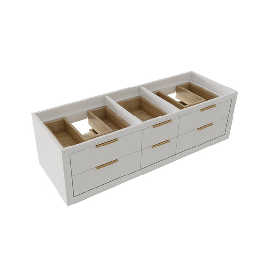 Glam 60 inch Floating Vanity Without Top - Modern Rubberwood Bathroom Cabinet with Lights
