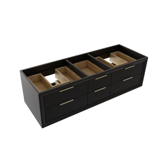 Glam 60" (Only VanityBase) Modern Floating Rubberwood Bathroom Vanity Cabinet with Lights and Stone Slab Countertop in Black