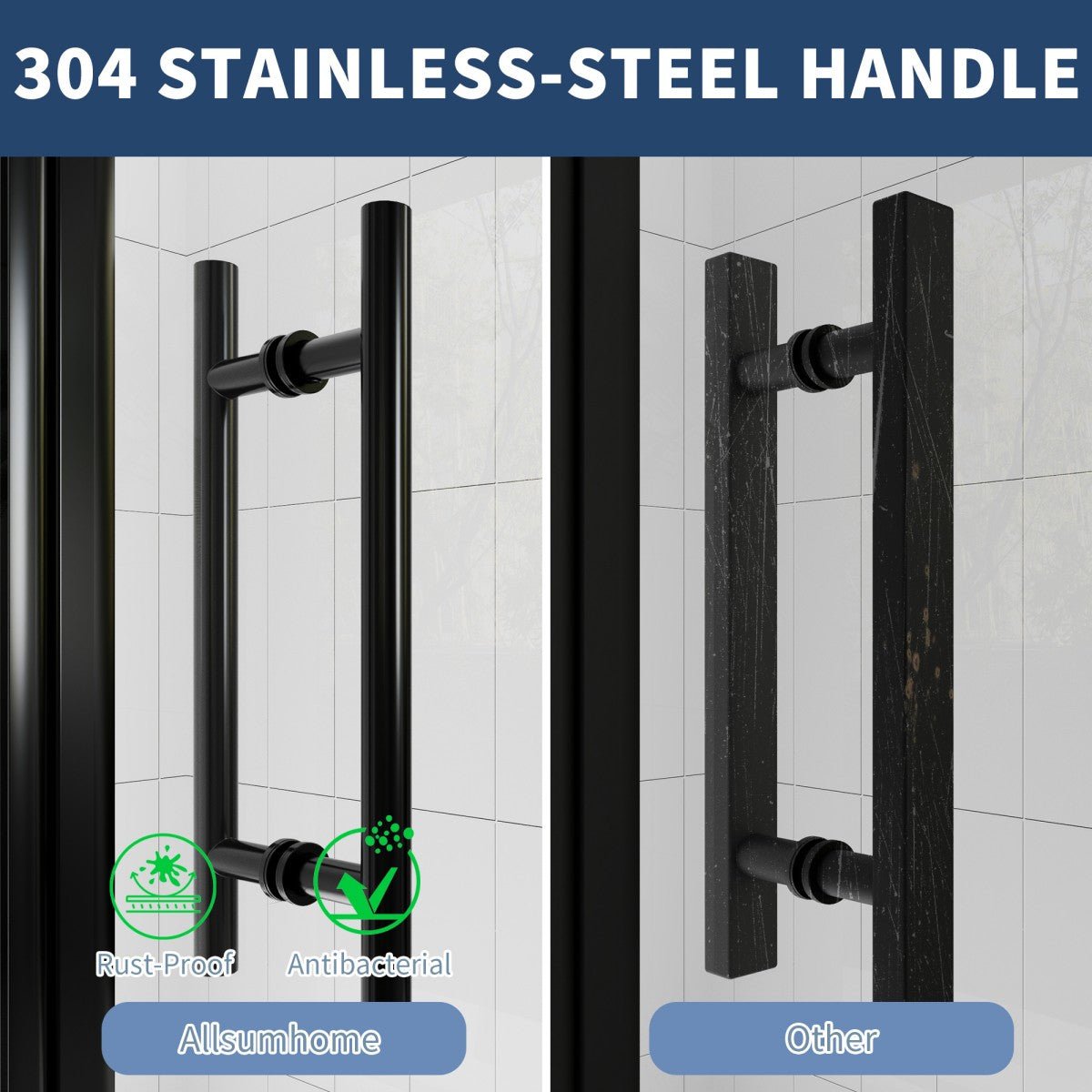 Black stainless-steel handles with Alliumhome branding on a tiled background