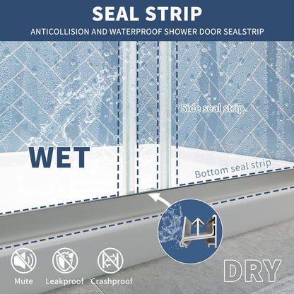 Glide Semi-Frameless Shower Door 56-60 in. W x 70 in. H Bypass Sliding Shower Enclosure,Brushed Nickel,Double Sliding Glass Bathroom Doors - ExBriteUSA