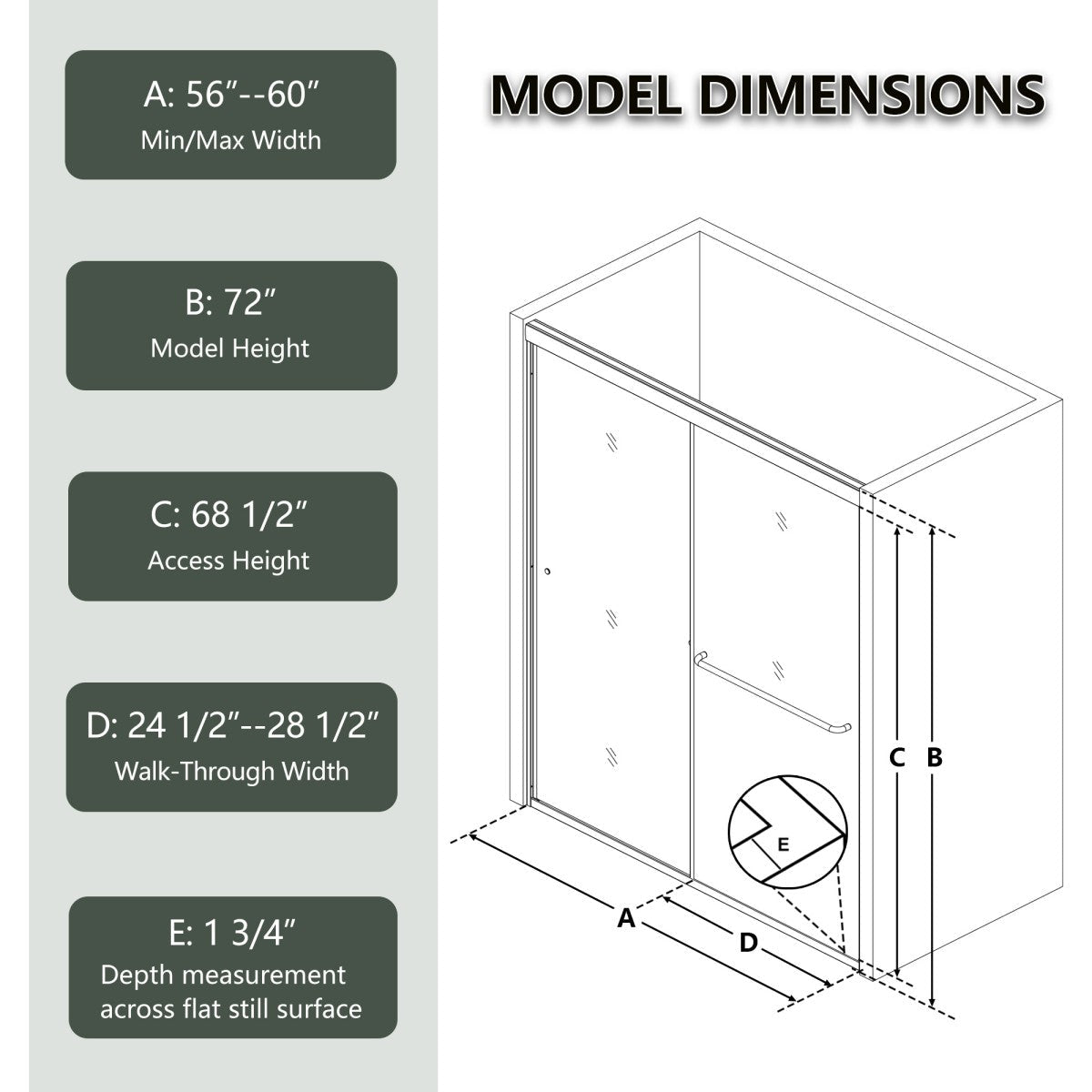 Glide Semi-Frameless Shower Door 56-60 in. W x 72 in. H Bypass Sliding Shower Enclosure,Matte Black,Double Sliding Glass Bathroom Doors - ExBriteUSA