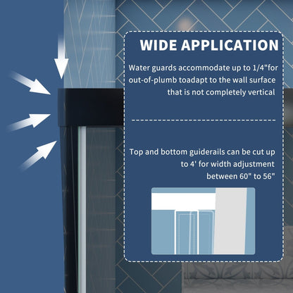 Glide-GR Semi-Frameless Shower Door 56-60 in. W x 70 in. H Bypass Sliding Shower Enclosure,Matte Black,Double Sliding Smoke Gray Glass - ExBriteUSA