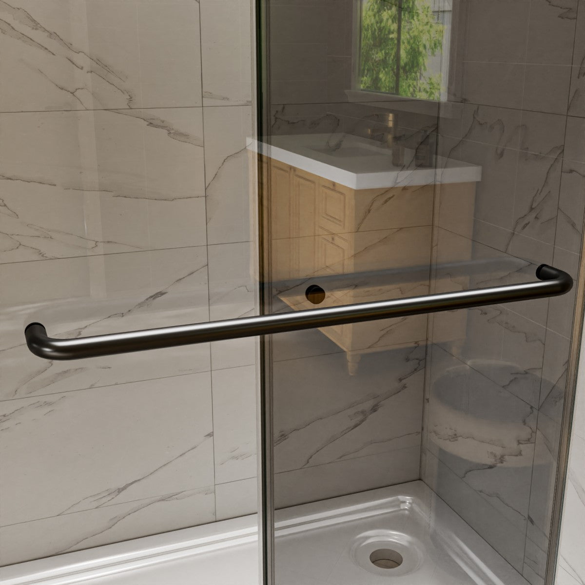 Glide-GR Bypass Shower Door 44-48 in. W x 70 in. H Framed Sliding Enclosure, Matte Black with Double Sliding Smoke Gray Glass