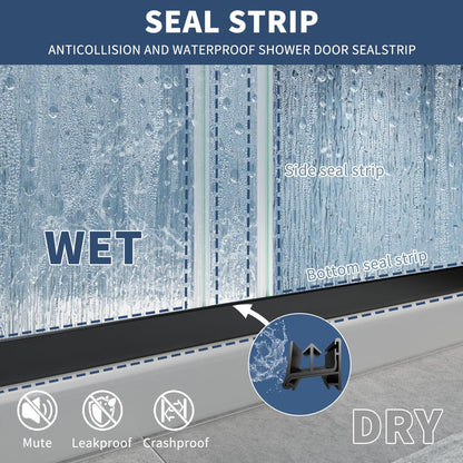 Glide-RA Semi-Frameless Shower Door 56-60 in. W x 70 in. H Bypass Sliding Shower Enclosure,Matte Black,Double Sliding Rain Glass Doors - ExBriteUSA