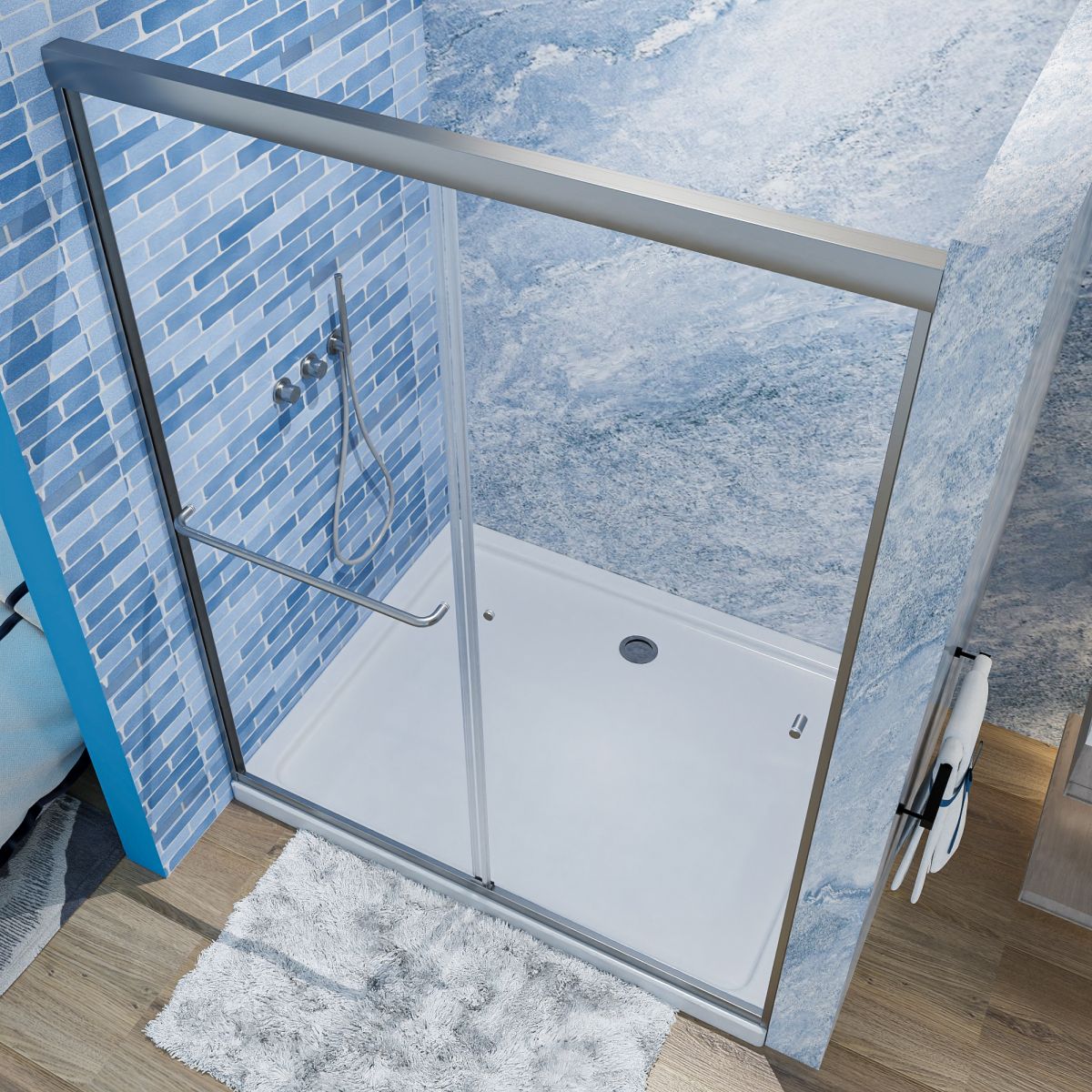 SUNNY SHOWER Bypass Sliding Shower Door Semi-Frameless Shower Enclosure 1 4 6 Mm Glass Sliding Bathroom Door Brushed Nickel Finish 48 W X 72 H SUNNY SHOWER Bypass Sliding Shower Door Semi-Frameless Shower Enclosure 1 4 6 Mm Glass Sliding Bathroom Door Brushed Nickel Finish 48 W X 72 H