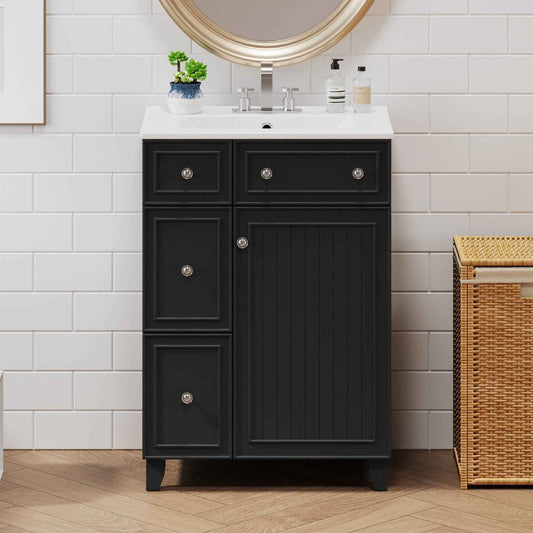 Exbrite 24-Inch Black Bathroom Vanity with Ceramic Sink and Soft-Close Storage