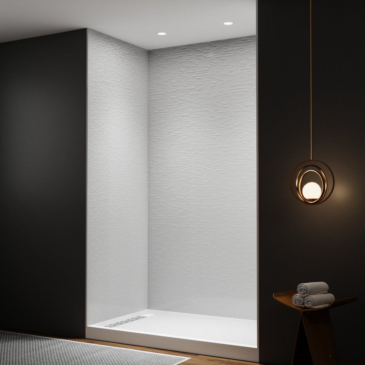 Huck - C Solid Surface 60" W x 76" H Tile Tub and Shower Wall Panel Surround, Quick Install,Cuttable,Textured Concrete,36in