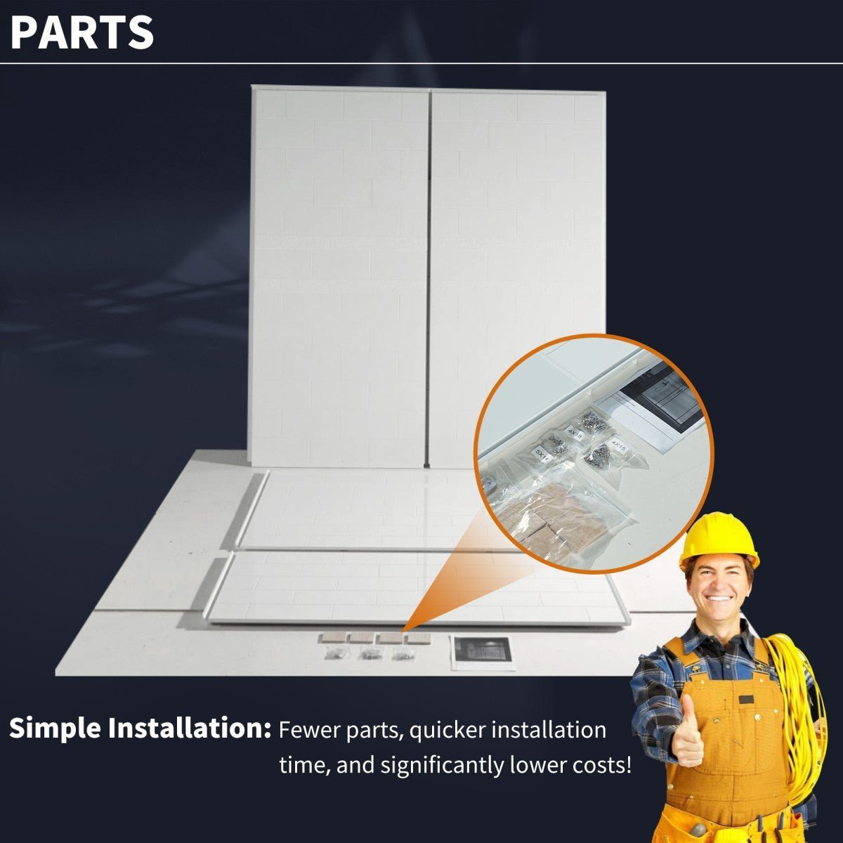 Huck - S Solid Surface 60" W x 76" H Tile Tub and Shower Wall Panel Surround, Quick Install,Cuttable,Small Tile Pattern,36in