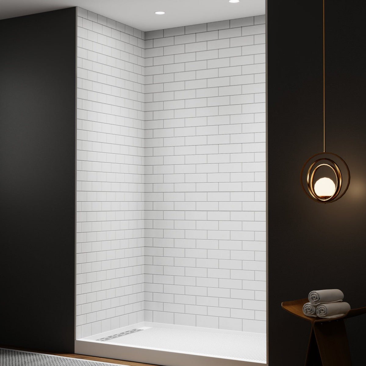 Huck - S Solid Surface 60" W x 76" H Tile Tub and Shower Wall Panel Surround, Quick Install,Cuttable,Small Tile Pattern,36in