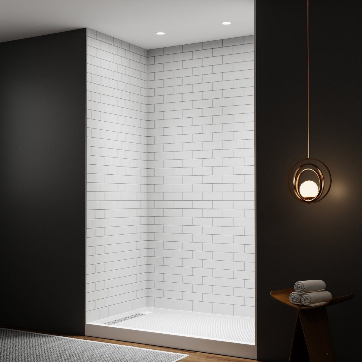Huck - S Solid Surface 60" W x 76" H Tile Tub and Shower Wall Panel Surround, Quick Install,Cuttable,Small Tile Pattern,36in
