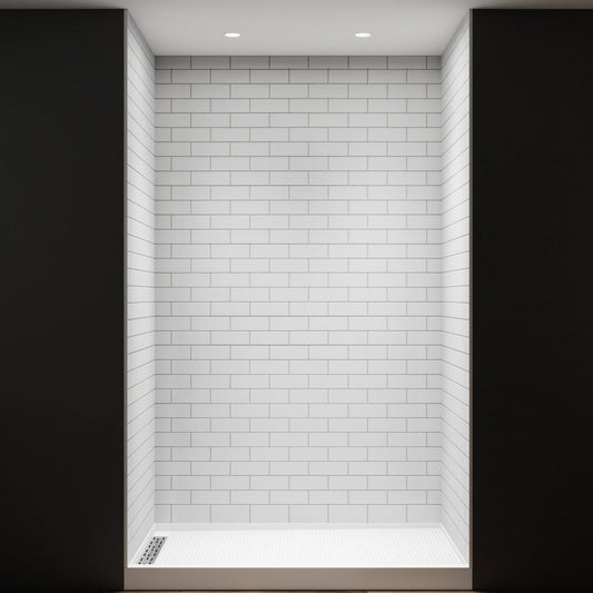 Huck - S Solid Surface 60" W x 76" H Tile Tub and Shower Wall Panel Surround, Quick Install,Cuttable,Small Tile Pattern,36in