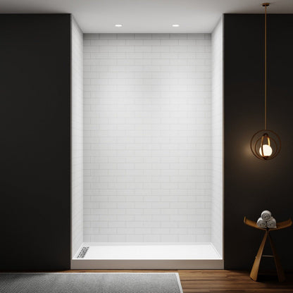 Huck - S Solid Surface 60" W x 76" H Tile Tub and Shower Wall Panel Surround, Quick Install,Cuttable,Small Tile Pattern,32in