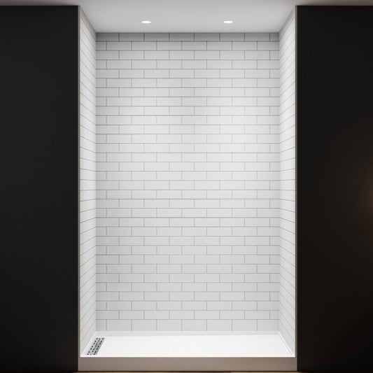 Huck-S Solid Surface Tub Surround Kits - 32D x 60W x 96H Quick Install with Cuttable Small Tile Pattern