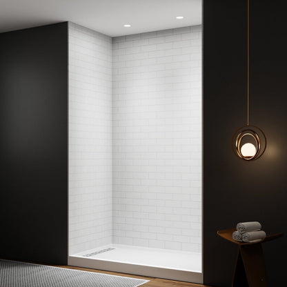 Huck - S Solid Surface 60" W x 76" H Tile Tub and Shower Wall Panel Surround, Quick Install,Cuttable,Small Tile Pattern,32in