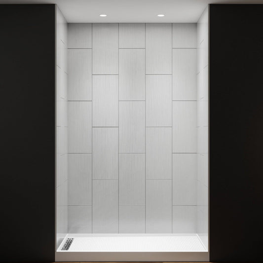 Huck - V Solid Surface 60" W x 76" H Tile Tub and Shower Wall Panel Surround, Quick Install,Cuttable,Big Tile Pattern,32in