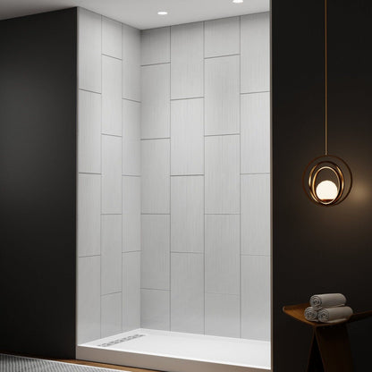 Huck - V Solid Surface 60" W x 76" H Tile Tub and Shower Wall Panel Surround, Quick Install,Cuttable,Big Tile Pattern,32in
