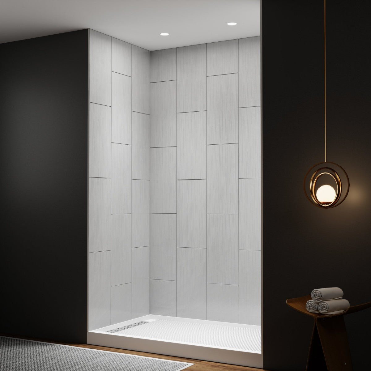 Huck - V Solid Surface 60" W x 76" H Tile Tub and Shower Wall Panel Surround, Quick Install,Cuttable,Big Tile Pattern,36in