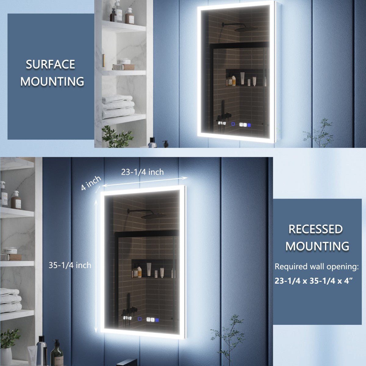 Illusion 24" x 36" Medicine Cabinet with Mirror LED, Front and Back Light, Hinge on Left