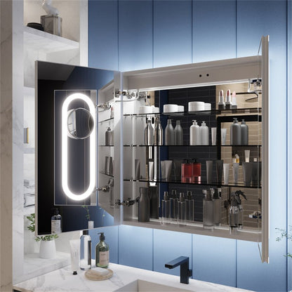 Illusion 30 x 36 inch LED medicine cabinet with open mirrored storage