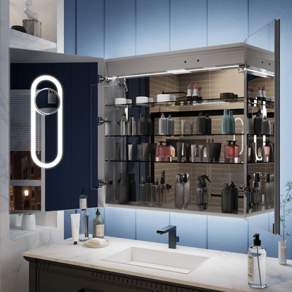 Illusion 36 x 36 inch LED medicine cabinet with open mirrored storage