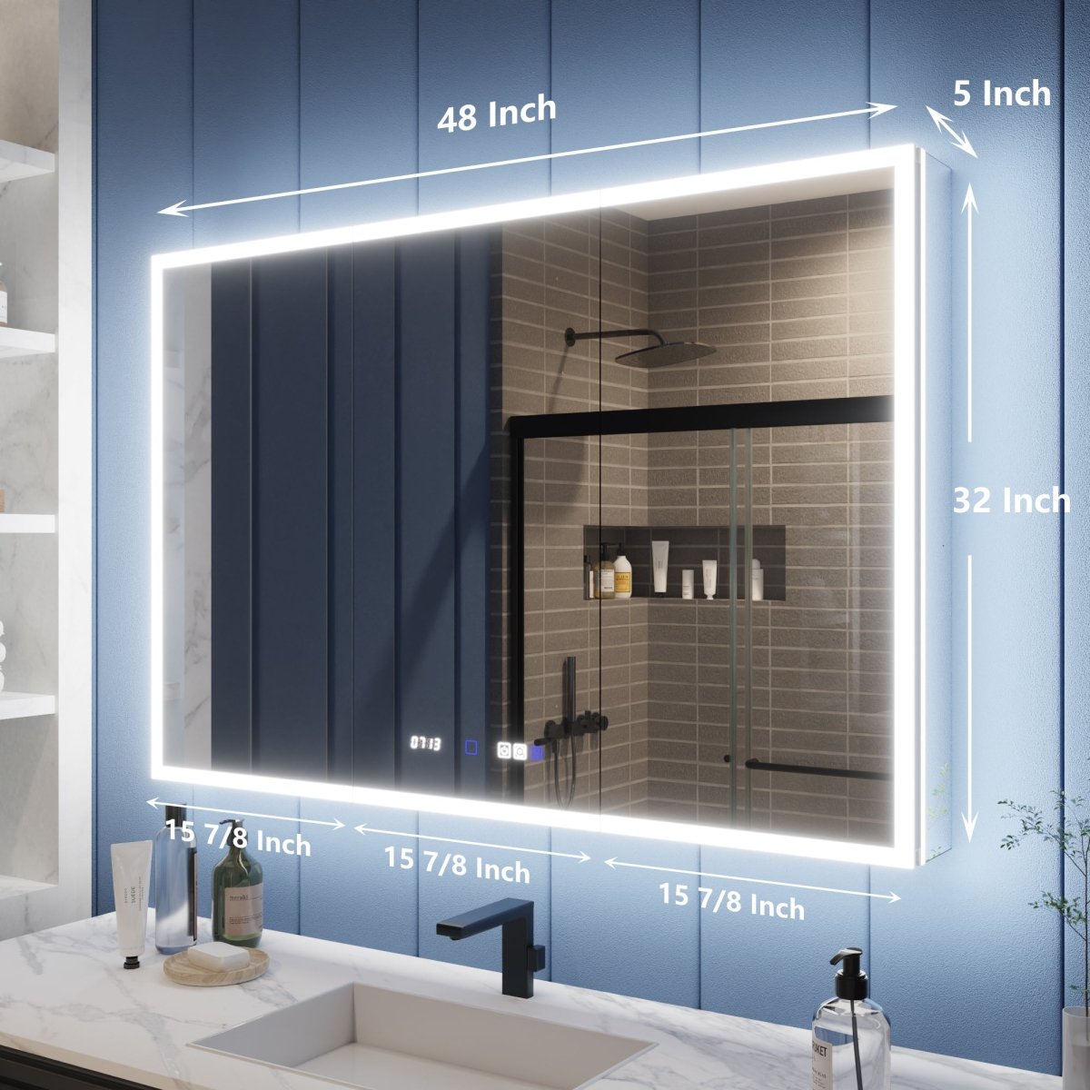 Illusion 48x32 LED Lighted Medicine Cabinet with Magnifiers and USB Ports