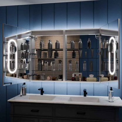 Illusion 48 x 32 inch LED medicine cabinet with open mirrored storage and clock
