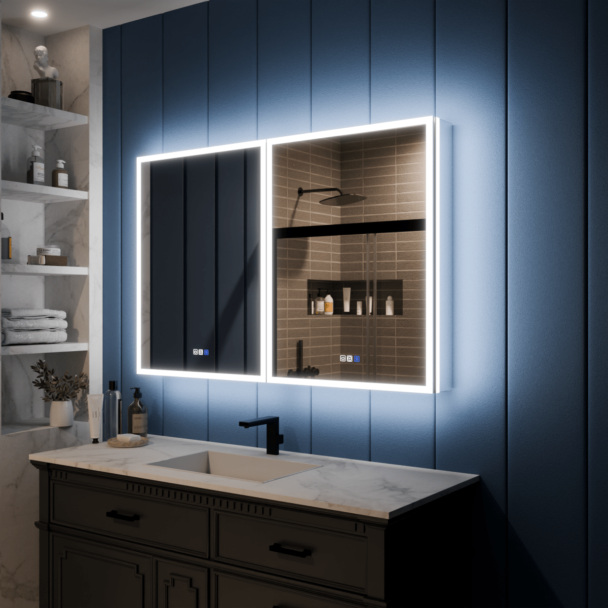Illusion 48 x 32 inch LED medicine cabinet with front and back lighting and clock