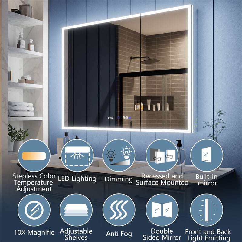 Illusion 48" x 36" LED Lighted Medicine Cabinet with Magnifiers Front and Back Light