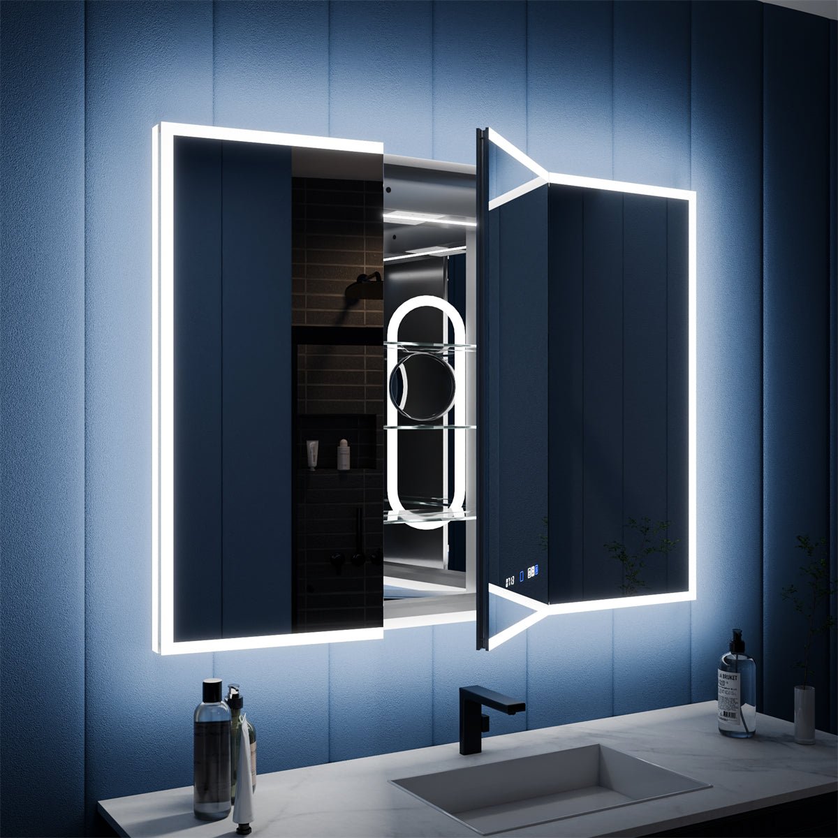 Illusion 48" x 36" LED Lighted Medicine Cabinet with Magnifiers Front and Back Light