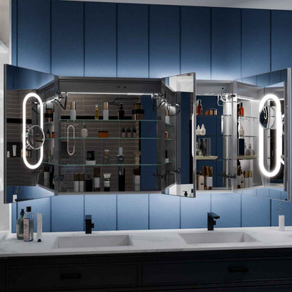 Illusion 50 x 32 inch LED medicine cabinet with open mirrored storage