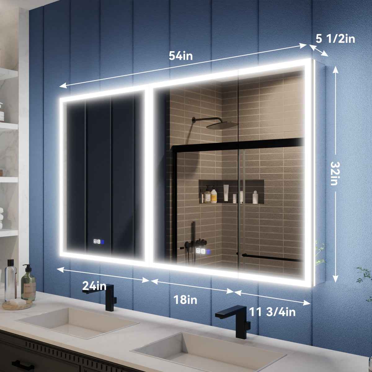 Illusion 54" x 32" LED Bathroom Mirror Medicine Cabinet with Magnifiers Front and Back Light