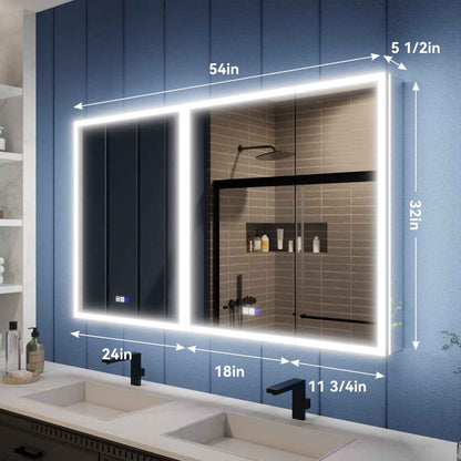 Illusion 54" x 32" LED Bathroom Mirror Medicine Cabinet with Magnifiers Front and Back Light