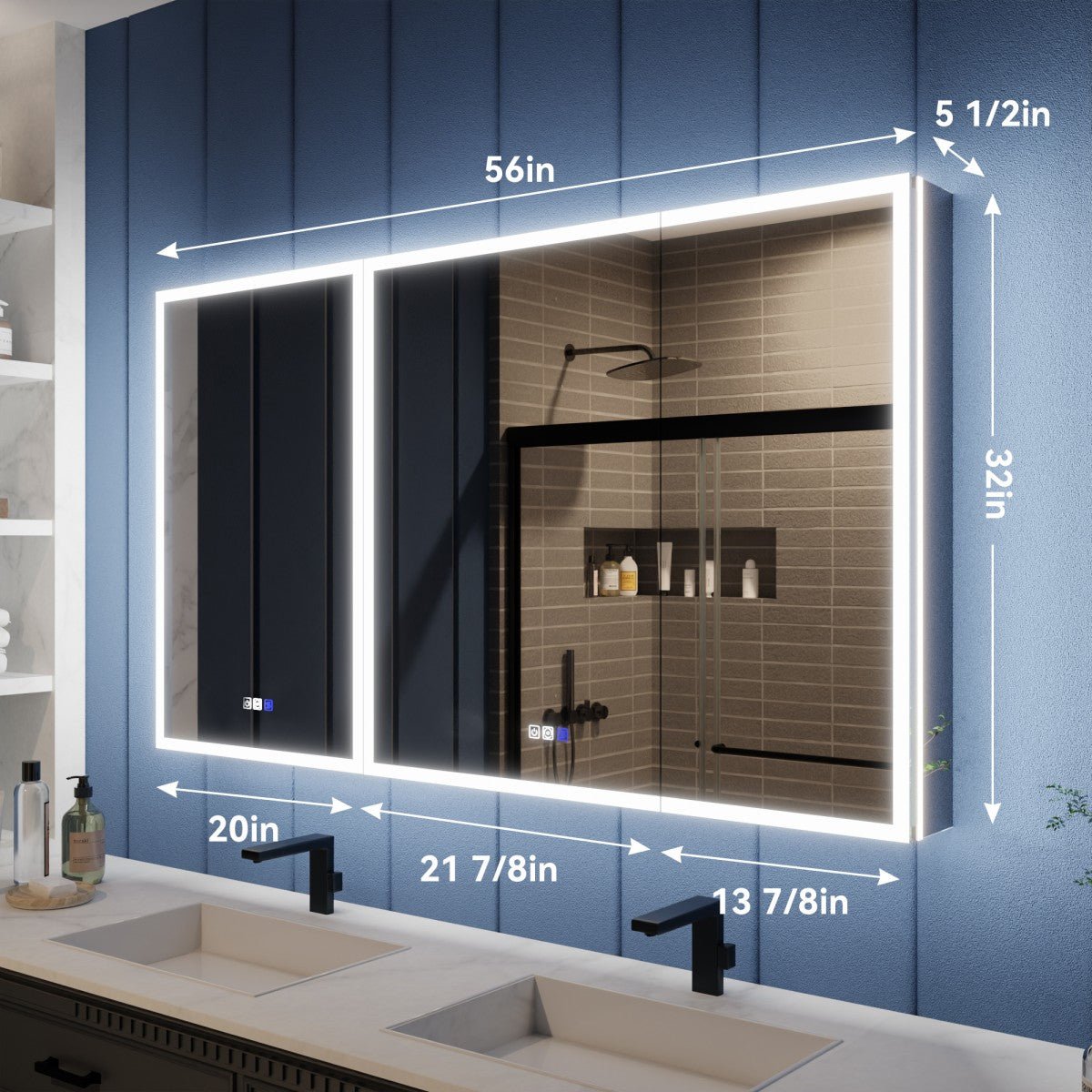 Illusion 56 x 32 inch modular medicine cabinet with two LED units