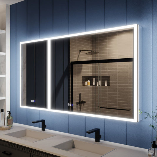 Illusion 60" x 32" Bathroom Medicine Cabinets With LED Lights with Magnifiers Front and Back Light