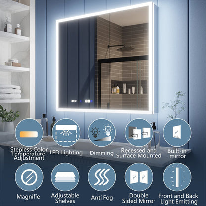 Illusion 60" x 32" LED Lighted Medicine Cabinet with Mirror and Light Magnifiers Front and Back