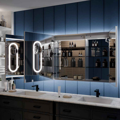 Illusion 60 x 32 inch LED medicine cabinet with open mirrored storage