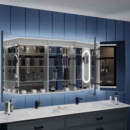 Illusion 60 x 36 inch LED medicine cabinet with open mirrored storage