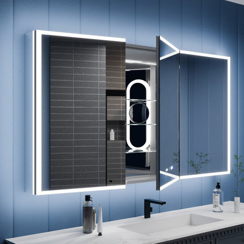 Illusion 60" x 36" LED Lighted Medicine Cabinet with Magnifiers Front and Back Light