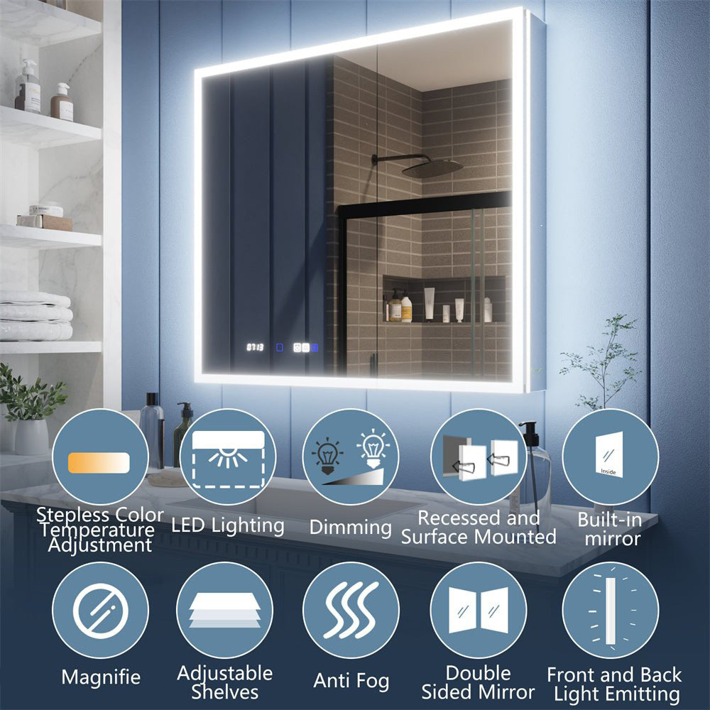 Illusion 72" x 32" LED Lighted Mirrored Medicine Cabinet with Front and Back Magnifiers