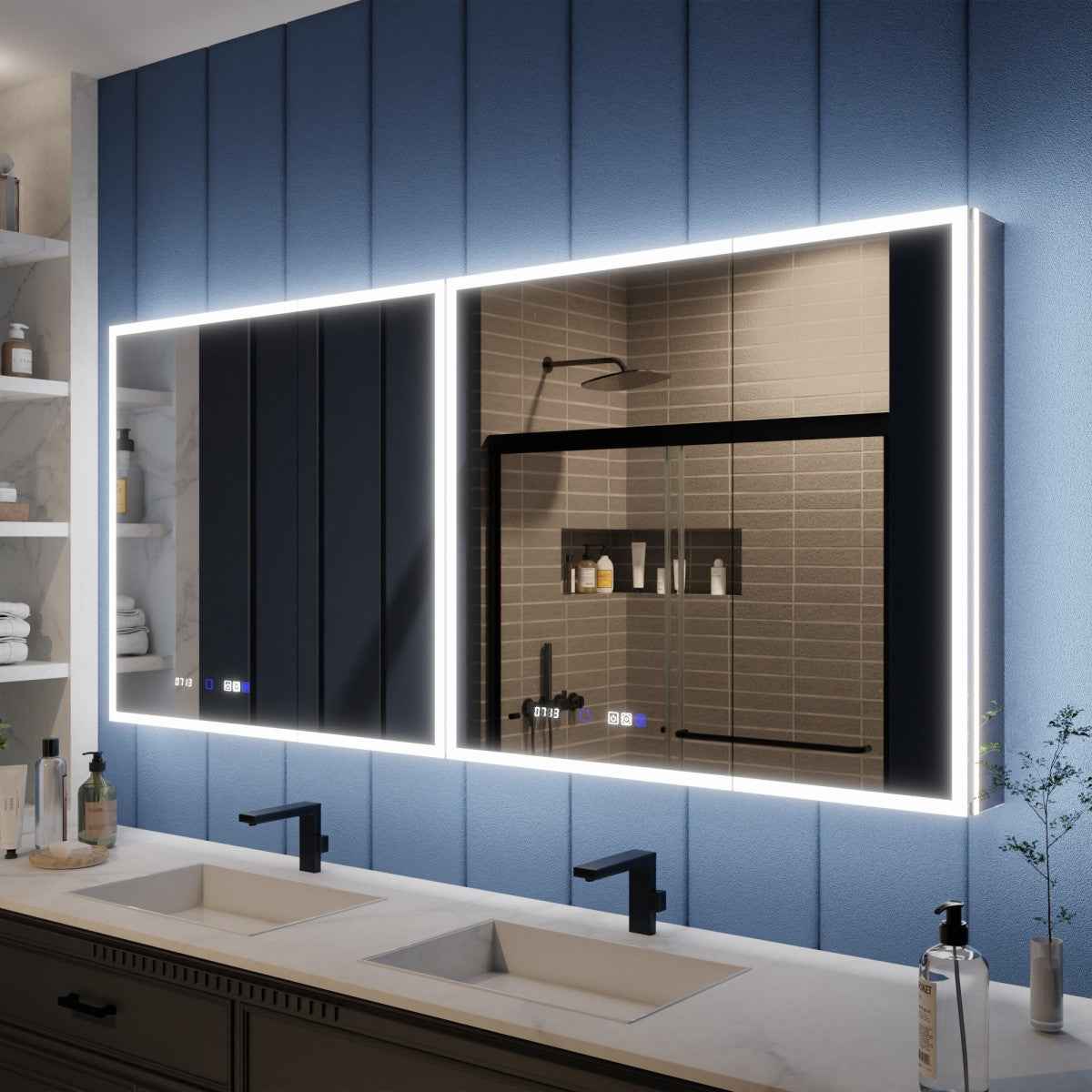 Illusion 72 x 36 inch LED medicine cabinet side profile and mirrored cabinet depth