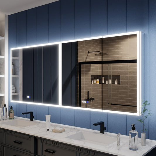 Illusion 80" x 32" LED Mirror With Medicine Cabinet with Magnifiers Front and Back Light