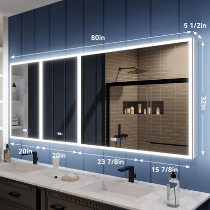 Illusion 80" x 32" Medicine Cabinet With LED Mirror with Magnifiers Front and Back Light