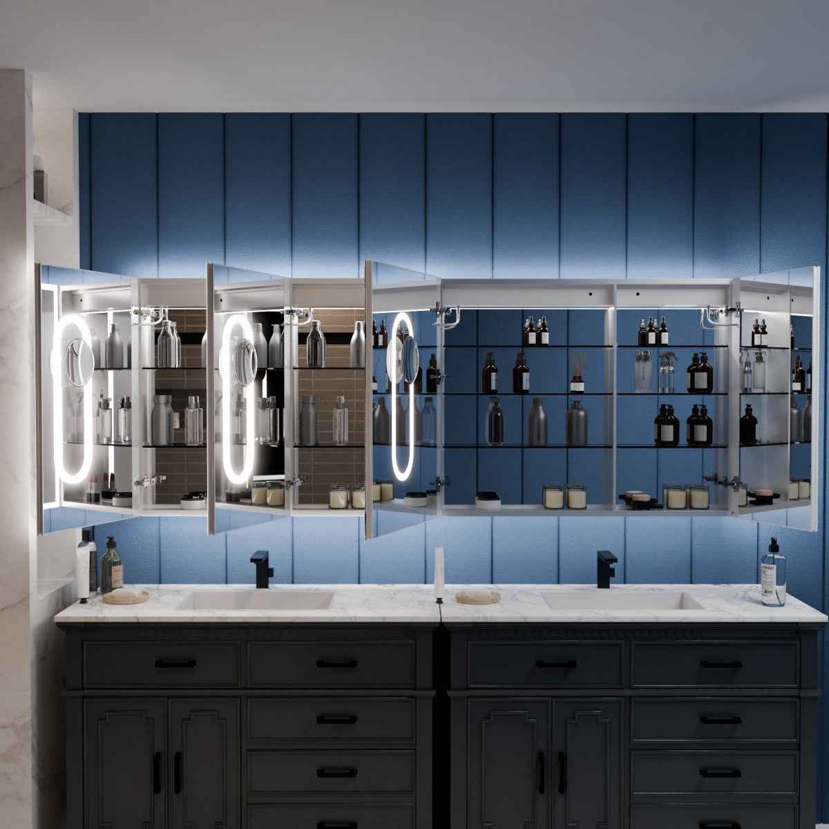 Illusion 80" x 32" Medicine Cabinet With LED Mirror with Magnifiers Front and Back Light