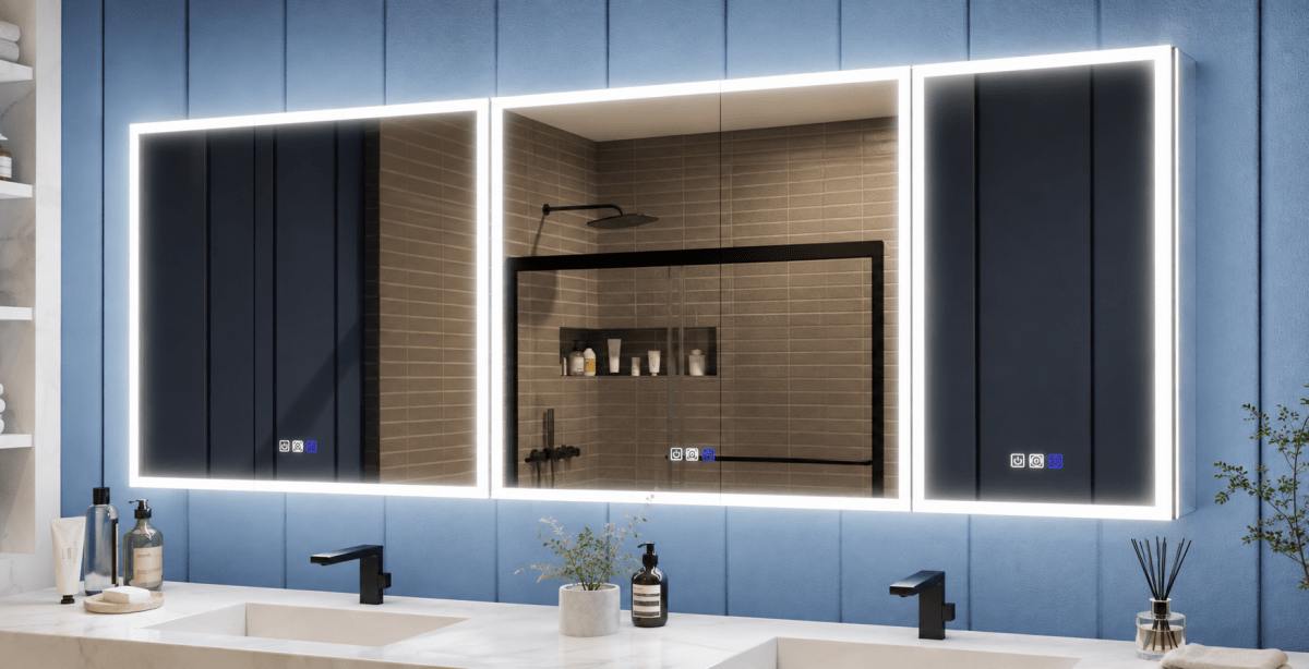 Illusion 92" x 32" Medicine Cabinet With LED Lighting with Magnifiers Front and Back Light