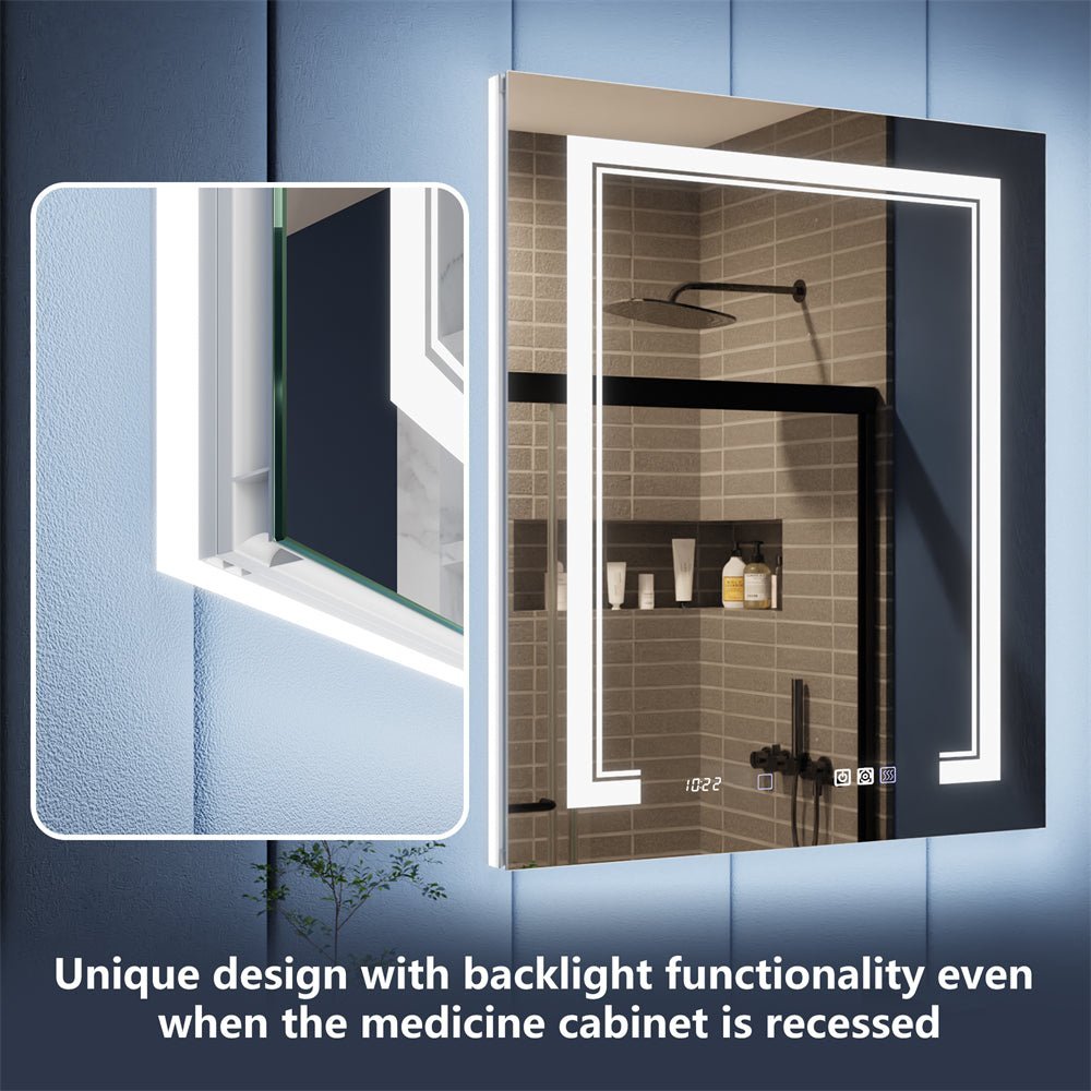 Illusion-B 24 x 32 inch recessed LED medicine cabinet with front light and backlight design