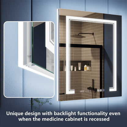 Illusion-B 24 x 32 inch recessed LED medicine cabinet with front light and backlight design